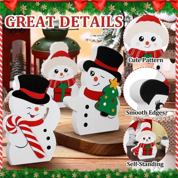 Christmas Snowman Decorations Set of 3 Wooden Tiered Tray Winter Table Decor - Picture 3 of 7